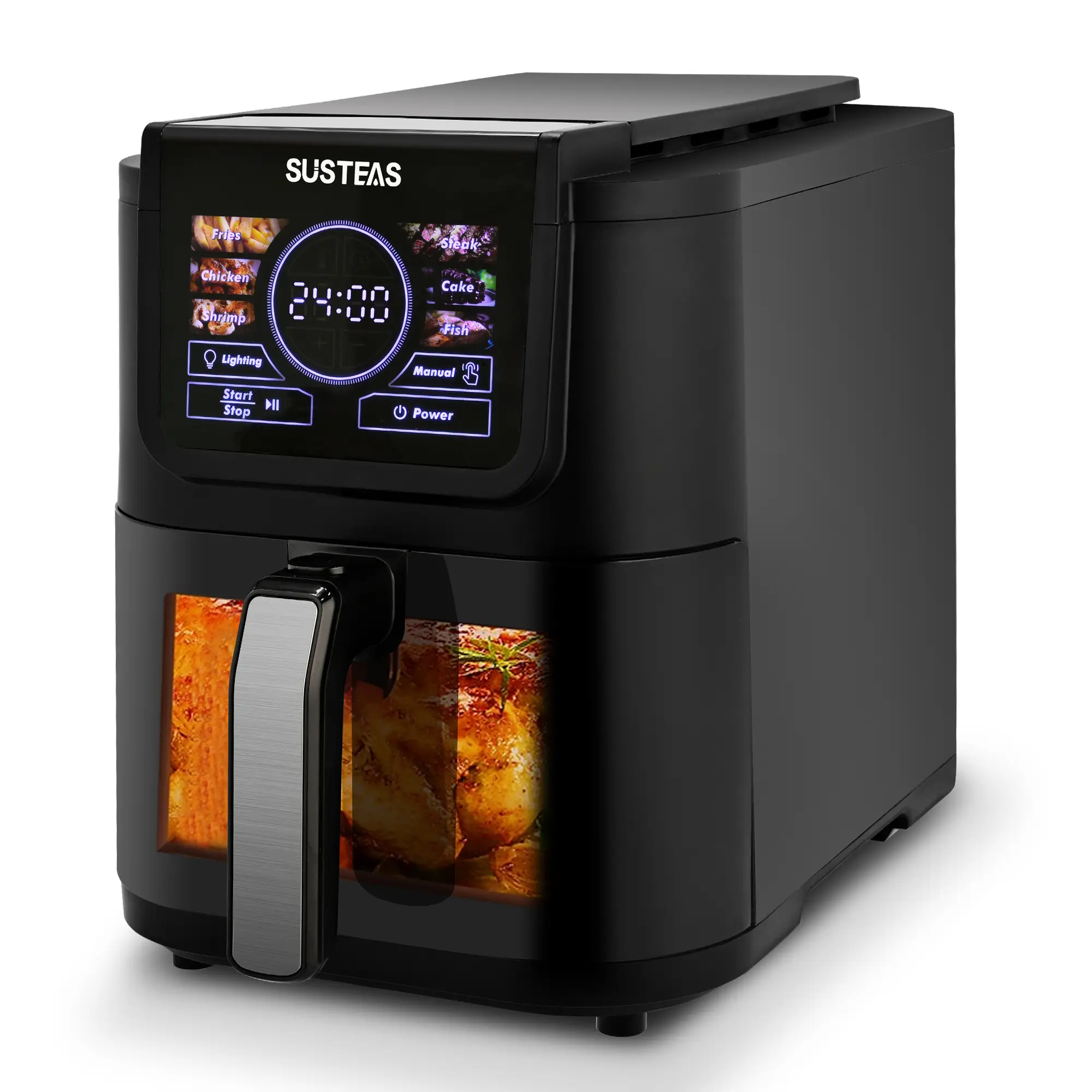 SUSTEAS Air Fryer 5L Family Size with Viewing Window, One-Touch Digital Control with 6 Presets, 1500W High Heat, Nonstick, Broil, Roast, Dehydrate, Ba