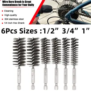 6 Pieces Stainless Steel Bore Brush in Different Sizes Twisted Wire Cleaning Brush with Handle 1/4 Inch Hex Shank for Power Drill Impact Driver (1/2” 3/4” 1”) - Home Improvement.