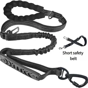 Tactical Dog Leash Heavy Duty, Shock Absorbing Bungee Lead with 2 Padded Handle, Metal Clip, Car Seatbelt, Strong No Pull Leash for Universal Medium Large X-Large Dogs