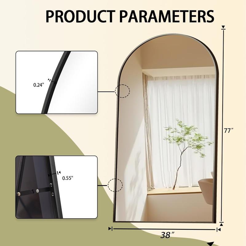 77"x38" Large Arch Mirror Full Length,  Wall Mirrors with  Alloy Frame, Full  Floor Mirror for Bedroom, Dressing Room, Black