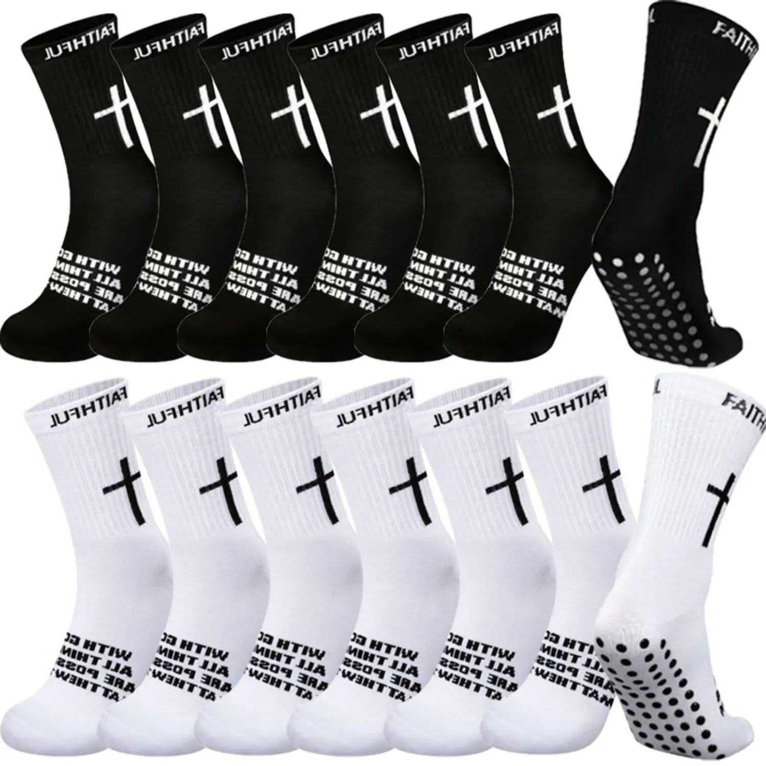 4-Pair Women's Socks with Bible Verses & Christian Cross Pattern, Mid-Calf Anti-Slip Design for Football & Basketball, Grip Socks For Soccer, Workout Socks, Active Socks