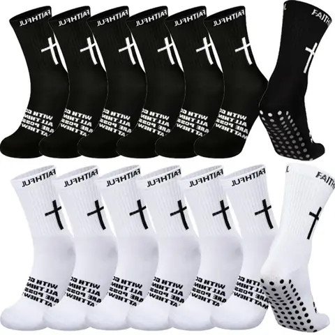 Women's 4-Pair Knee High Christian Socks - Bible Verses, Cross Pattern, Polyester Mix, Rubber Anti-Slip Grip, Active, Gym, Workout Styles, Grip for Soccer, Machine Washable Sportswear, Active Socks, Gym Socks