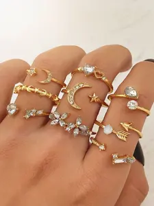 Moon Heart Crystal 9-Piece Ring Set, Stacking Ring Set, Stackable Ring Set, Elegant Fashion Rings, Eco-Friendly Jewelry Collection, Unique Design for Women & Girls, Perfect Gift Idea
