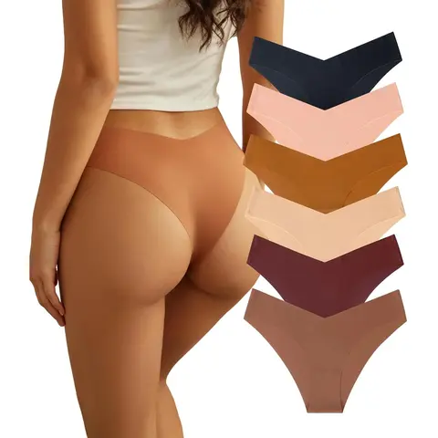 Women Seamless Underwear Soft No Show Stretch Bikini Invisibles Hipster V Cut Panties 6 pack High Waist Underbriefs Soft Comfy Knicker
