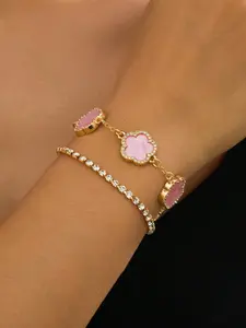 Elegant Five-Leaf Clover Bracelet for Women, Luxurious Double-Layer Design, Sparkling Glamour, Sweet Luck Charm, High-Quality Jewelry, Double Layered Bracelets