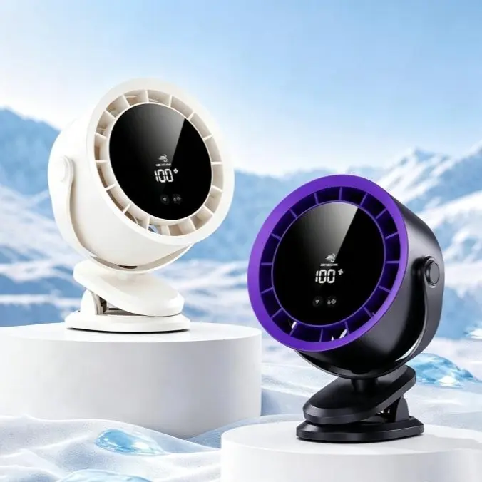 Summer Rechargeable Low Noise Multi-Speed Wireless Clip Fan, LED Display 360° Rotate Quiet Soft Wind Stroller & Bedside Fan