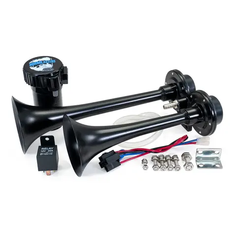 HornBlasters V2 Nightmare Edition Car Horn Kit - Stealth Black Compact Aluminum Auto Accessory, 12-Volt DC Mini Compressor, 40A Relay, Low Profile Design, Loud for Attention, Universal Vehicle Accessory Replacement