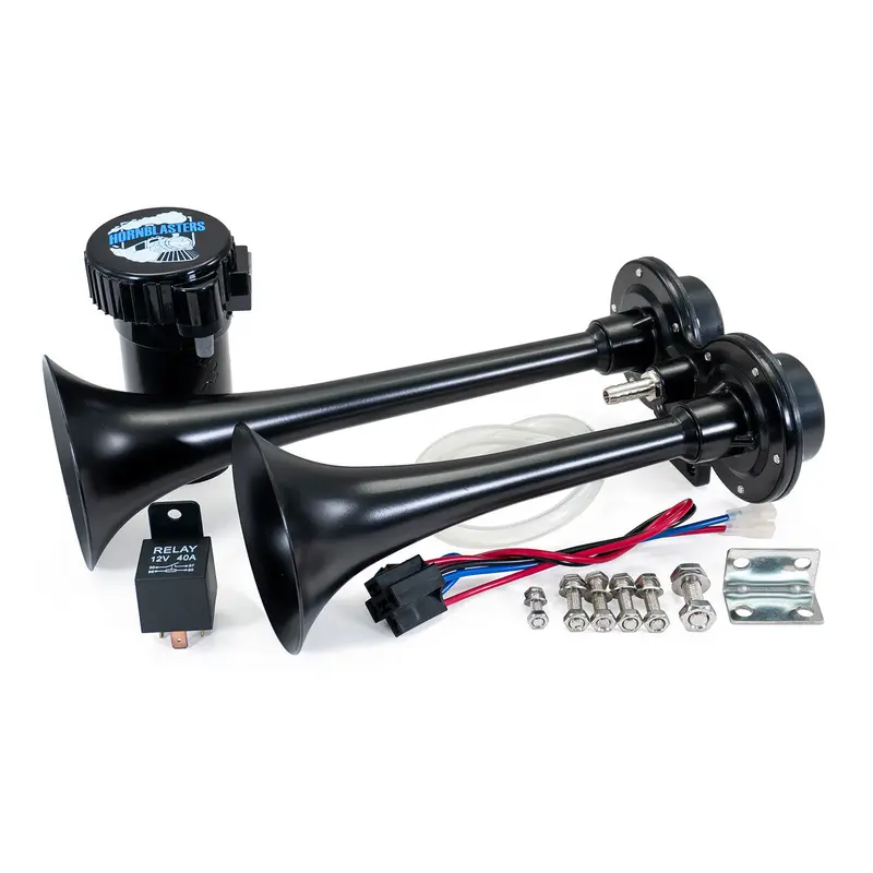 HornBlasters V2 Nightmare Edition Car Horn Kit - Stealth Black Compact Aluminum Auto Accessory, 12-Volt DC Mini Compressor, 40A Relay, Low Profile Design, Loud for Attention, Universal Vehicle Accessory Replacement