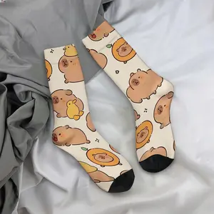 Capybara cartoon design, mid-calf socks, casual and sporty style - soft and comfortable.