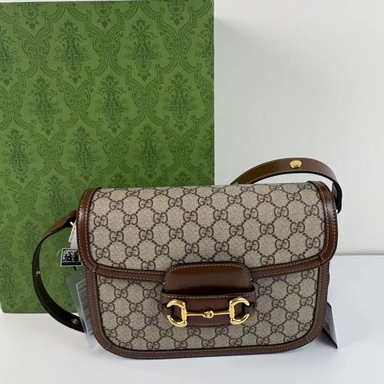 Pre-owned GUCCI Horsebit 1955 GG Supreme Canvas Brown Leather Trim Medium Shoulder Crossbody Bag Gold Horsebit Hardware/20260420032