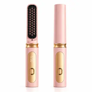 Cordless Mini Hair Straightener Brush, Ionic Anti-Scald Hot Comb with 4 Heat Settings, USB Rechargeable Portable Thermal Hair Styler for Travel, Hairstraightener