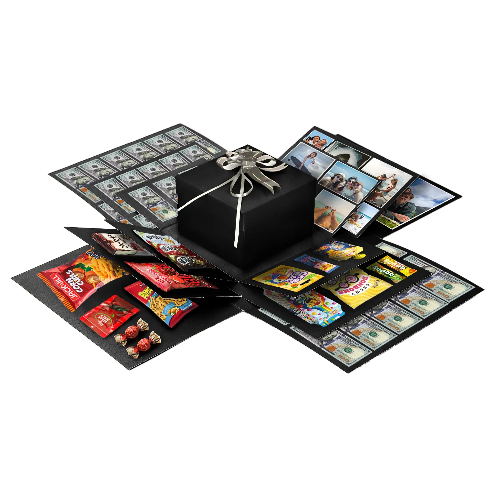 Surprise Black Explosion Gift Box for father day gift idea 4 Layer The Love Box for Valentines & Birthday Photos/Snacks Holdmoneer (Excluding Snacks)