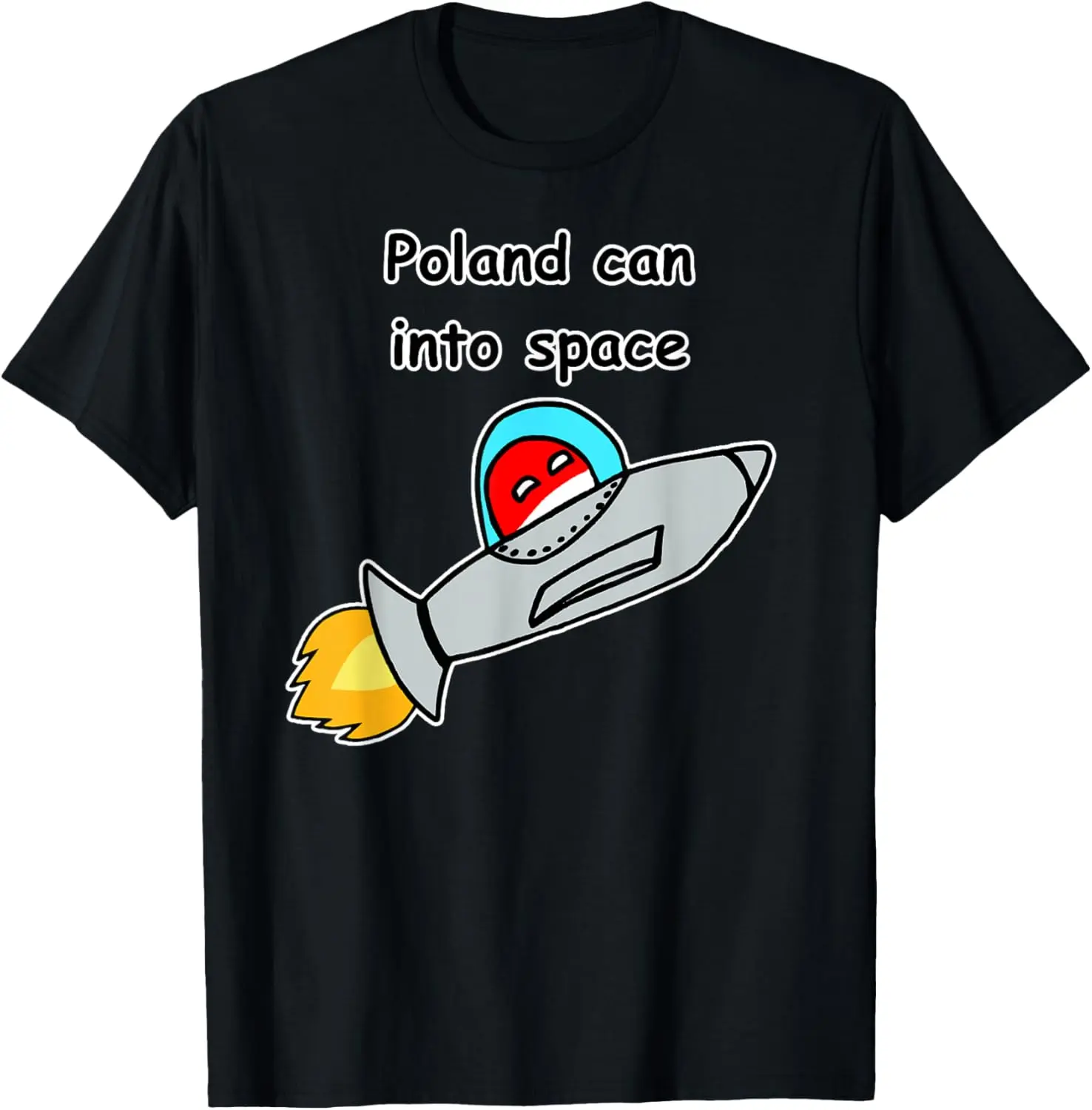 Poland Can Into Space Happy Polandball Meme T-Shirt Pure Cotton Graphic Tees Menswear Top: Gifts for Men & Women