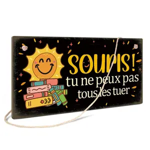 Decorative French Wooden Sign, Rectangle Wall Art Hanging Plaque for Home, Farmhouse, Office, Cafe - 3.9 X 7.8 Inches