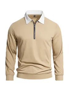 Men's contrasting color polo neck with a half-zipper design, which is both warm and refreshing, suitable for wearing alone in spring and autumn or an inner layer in winter, versatile for multiple occasions such as outdoor sports, etc. Men's clothing.