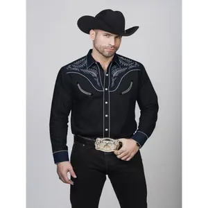Men's Embroidered Button Down Long Sleeve Shirts Western Cowboy Shirt