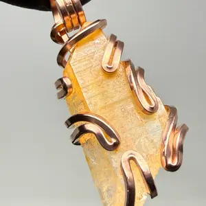 Arkansas Golden Healer Quartz Copper PENDANT Light of Lemuria Artisan Crafted Unique Design Crystal Healing Whole Brain Activation Auspicious Birthday Anniversary Daily Engagement Wedding