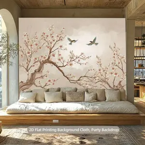 1PC,2D Flat Chinese Style Ancient Style Flower and Bird Spring - welcoming Door Curtain, Festival Decoration Door Curtain, Living Room Bedroom Porch Background Cloth, New Year Spring Festival Wall