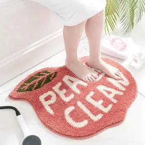 Peach Bathroom Rugs and Mat Cute Cartoon Decor Plush Non-Slip and Absorbent Bathtub Rug Washable