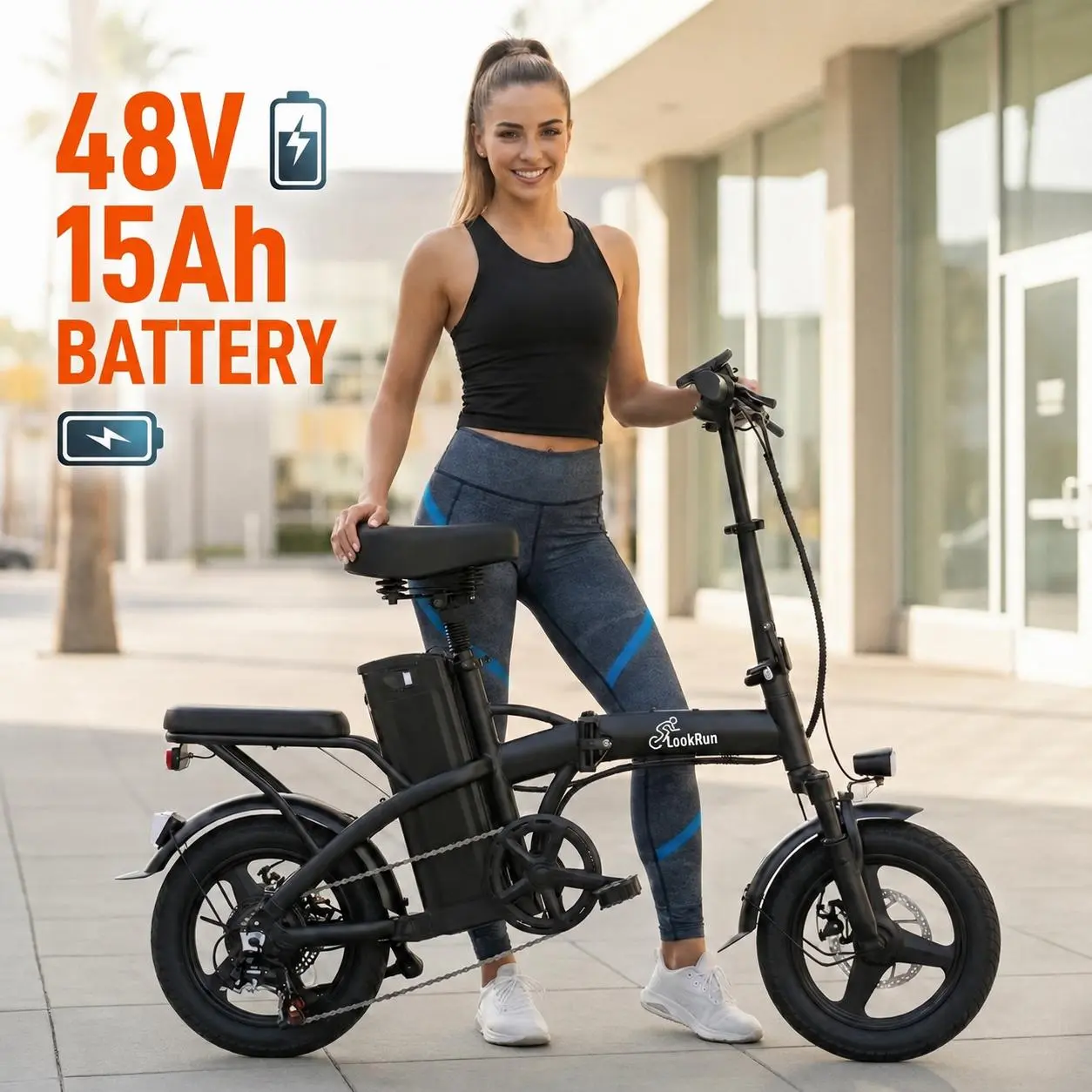 LOOKRUN G11 Adult Foldable Electric Bicycle, 650W Peak Motor, 48V 15Ah Removable Battery, 30-mi Max Range, Dual-Seat Commuter E-Bike with Fat Tires & 8-Level Shock Absorption compact shop
