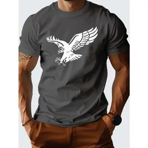 Men's Flying Eagle Printed T-Shirt 100% Cotton Crew Neck Casual T-Shirt Four Seasons Knitted Fabric Regular Version Comfortable Adult Clothing Breathable Clothing Crew Neck Shirt Cotton Fabric