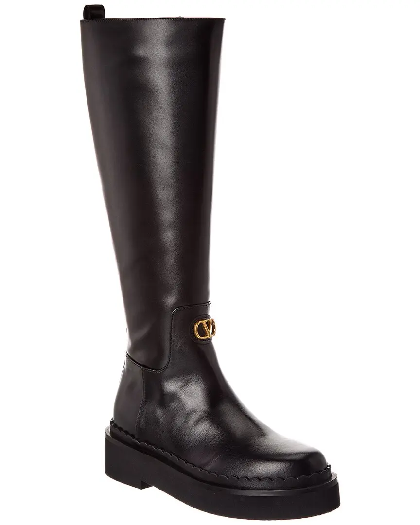 Valentino VLogo Signature 45 Leather Platform Knee-High Boot