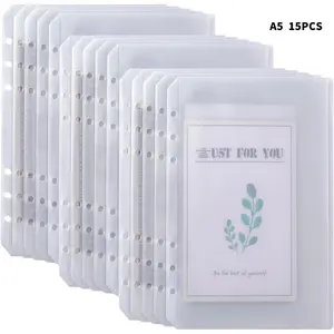 15pcs A5 Binder Pockets with No Zippers, Zipless Budget Envelopes for Cash System, A5 Binder Pouch for 6 Ring Binder, Money Folder Organizer for Cash, Office Stationery Supplies