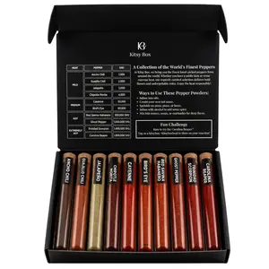 KITSY BOX Premium Pepper Powder Variety Pack - 10 Gourmet Chili Powders from Mild to the Hottest | Ghost Pepper, Carolina Reaper, Habanero, Cayenne, Chipotle | Spice Set for Cooking & BBQ