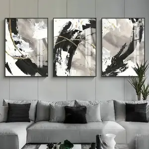 Modern Abstract Black White Gray Marble Canvas Wall Art, Geometric Texture Painting, Modern Abstract Design, Minimalist Home Decor for Living Room Bedroom, Frameless Modern Mural Poster, Wall Picture for Office Kitchen, Artistic Decoration