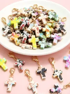20pcs Mixed Cross Natural Stone Pendants, Lobster Clasp DIY Keychain Accessories, Jewelry Making Supplies