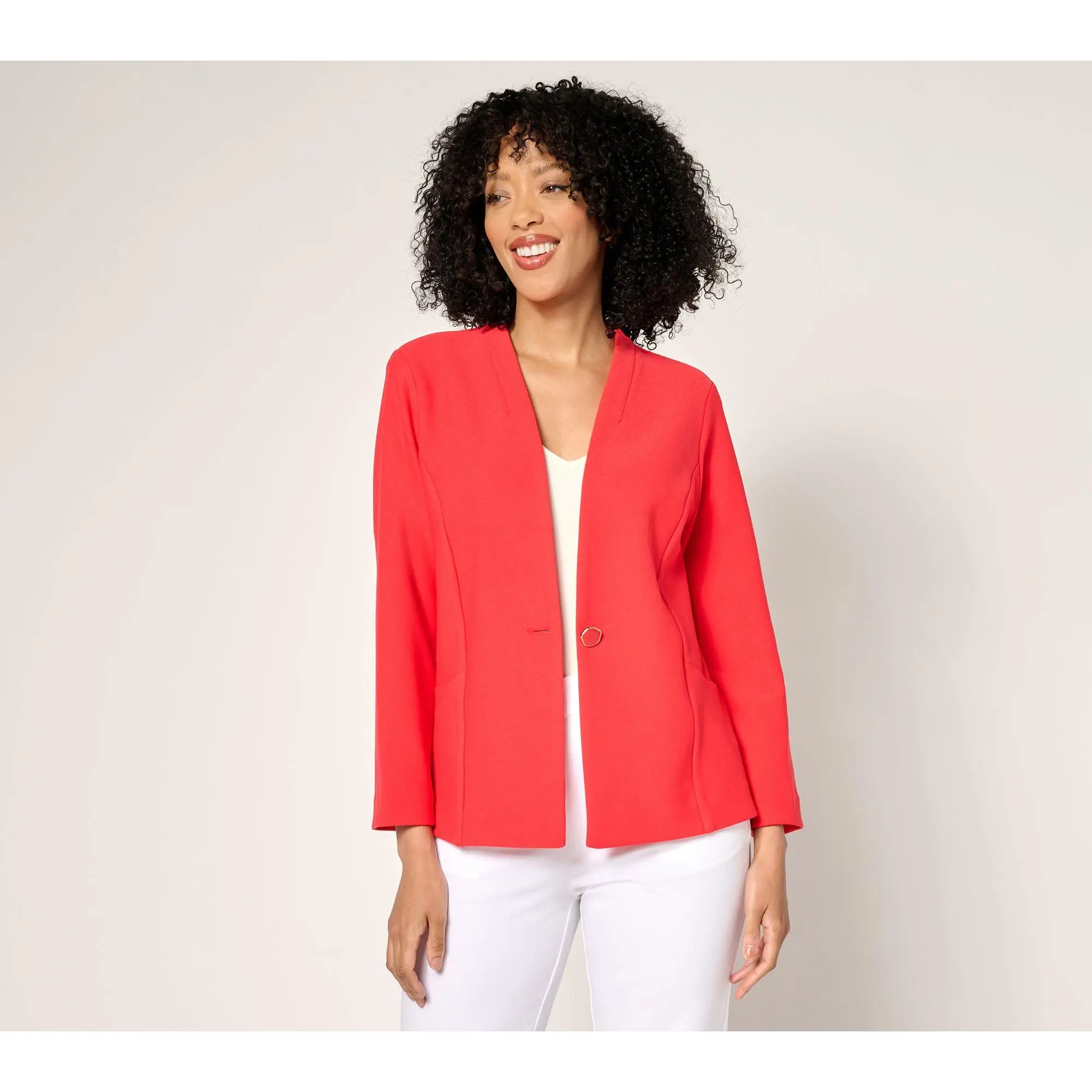 Susan Graver Knit Crepe Fusion Bracelet Sleeve Button Front Jacket