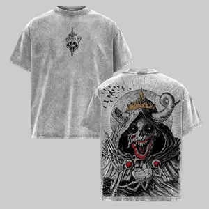 The Lich Adventure Time Vintage Washed Oversized T-Shirt, Dark Fantasy Cartoon Graphic Tee, Double Printed Skull Demon Art, Heavy Cotton Streetwear, Unisex Retro Grunge Anime Style Shirt