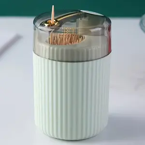 Press-Down Toothpick Holder, Home Living Room Toothpick Box, Creative Round Lightweight Plastic Storage Jar, Luxury Style Automatic Toothpick Dispenser