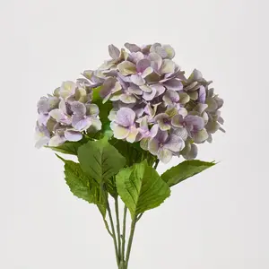 Lavender Purple Watercolor Silk Garden Hydrangea Blooms Bush Bouquet - 21"