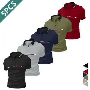 Men’s casual short-sleeve polo shirt set (5 pieces). Soft, breathable short sleeves; simple styles; versatile combinations suitable for various outfits; comfortable fit; ideal for work, golf, and travel; perfect for summer.
