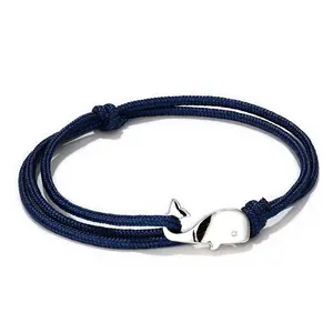 Cute Little Whale (Silver Color) Nylon Rope Double Row Wrap Bracelet 14 Inches Adjustable Elegant Statement Piece for Everyday Use