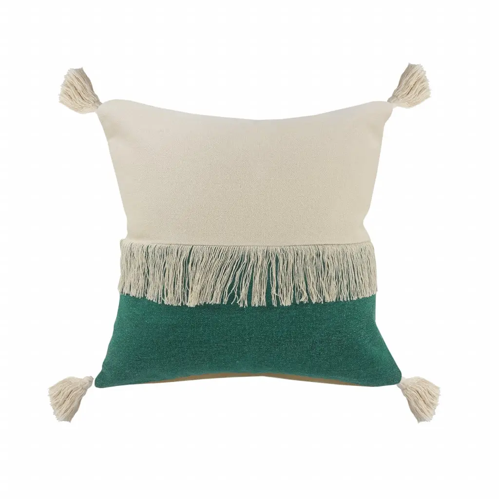 HomeRoots 516733 2-Tone Green Bohemian 100% Cotton Throw Pillows - Set of 2, 4x20x20in Polyfill Cushions with Removable Zippered Cover, Home Decor Accent for Bedroom, Two-Tone