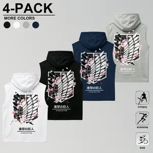 Attack on Titan cherry blossom wings sleeveless hooded vest; Survey Corps logo layered sleeveless design; Freedom Wings loose anime sleeveless hoodie vest; Japanese-style cherry blossom anime layering vest for fans; breathable knit comic print; suitable f