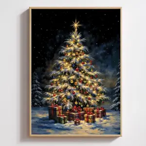 Christmas Tree Painting, Vintage Christmas Decor Printable Wall Art, Christmas Tree Digital Art Print, Christmas gift , gifts idea |Framless Poster