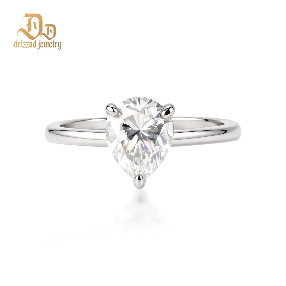 Delzzad 14K Gold-Plated 1.8ct Serene Tear Ring Classic Solitaire Pear Cut Prong Engagement Ring VVS Synthetic Moissanite Ring Jewelry Perfect Birthday Engagement Wedding Anniversary Christmas Valentine's Day Mother's Day Gift