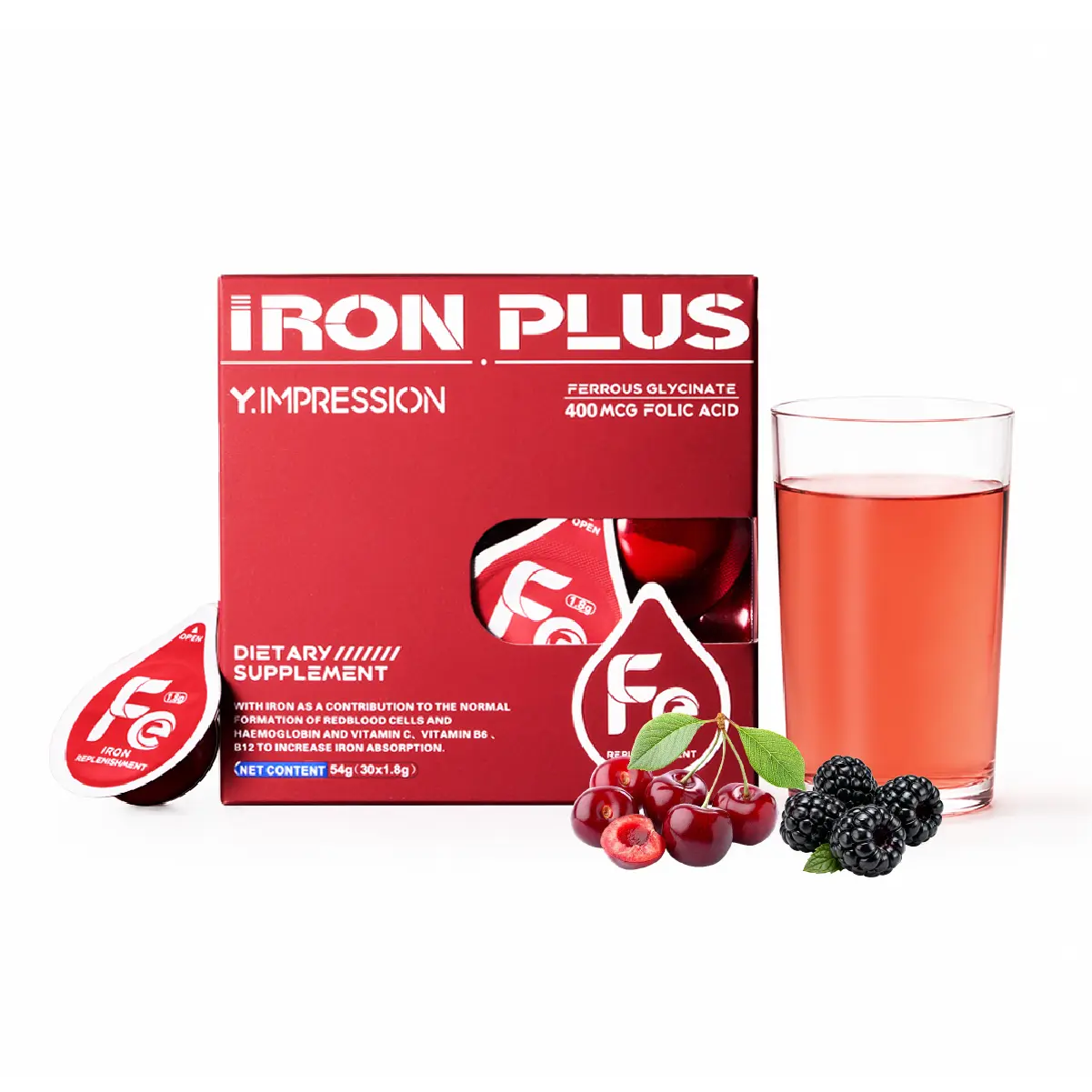Y.IMPRESSION Multidimensional Iron Microparticle Powder Supplement — For Women Before/After Menstruation, During Pregnancy & Postpartum — Sugar Free — No Additives — 30mg High Content Dietary