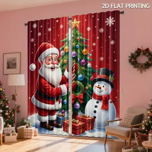 Pack of 2, Merry Christmas Celebration Printed Curtains, Home Decoration Curtain