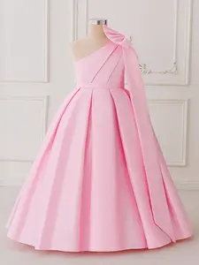 Pink Kids Clothes Big Bow Long Ball Gown Children Performance Princess Formal Evening Party Pageant Prom Host Cocktail Dress Flower Girls Tulle Strap Dress for all Season 8 to 12 Years