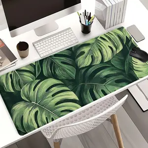 Green Monstera Leaves Mouse Pads Extra Large Computer Desk Top Mat, Non - Slip Rubber Base & Stitched Edge, Tropical - Style Desk Mat for Home Office