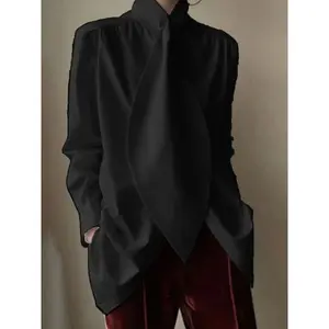 UOOZEE Women's White Loose Designer Tops - Comfortable Non-Stretch Fabric, Fitted Long Sleeve Blouse, Minimalist Style, Casual Wear for All Seasons Fashion