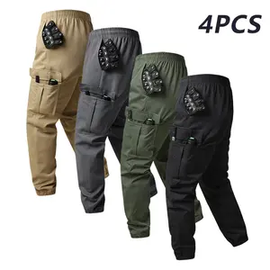 4-Pack Men’s Tactical Cargo Pants – Multiple practical pockets, durable wear-resistant fabric, suitable for outdoor work, hiking, all-season wear, solid color design, versatile workwear, outdoor workwear | functional pockets