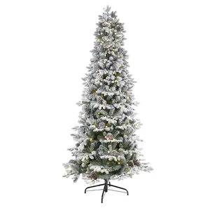 7.5' Standing Flocked Alaskan Pre-Lit Artificial Christmas Tree, 350 LED Lighted Bulbs, 2155 Bendable Branches, Christmas Decor Festival Party Style Ornaments