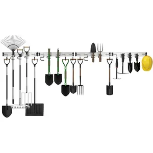 69''  Alloy Garden Tool Organizer Wall Mount Garage Organizers and Storage with Hooks Tool Hangers for Shed Hooks for Shovel, Rake, Broom &