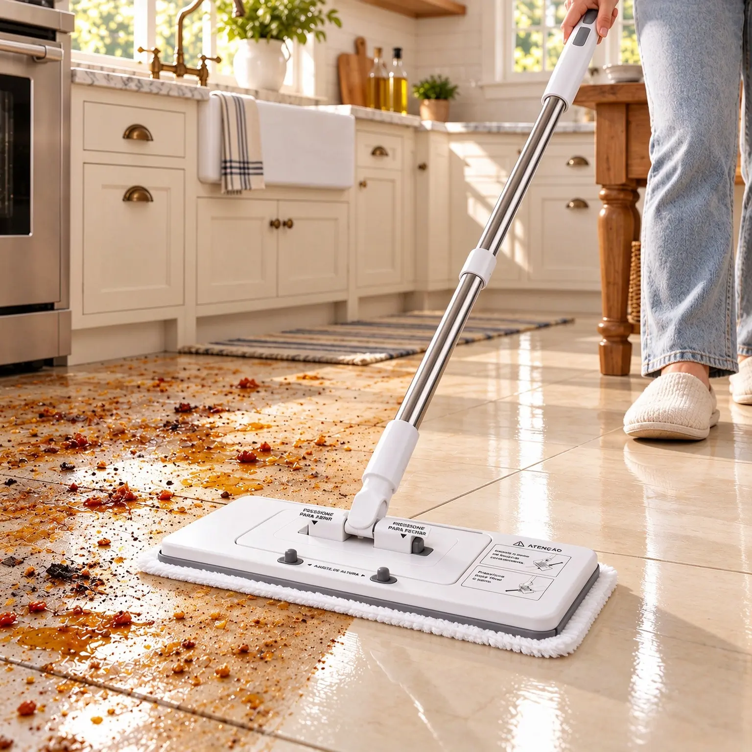 Telescopic Disposable Dust Mop, Touch-Free Auto Clamp Design, Dry Wet Dual Purpose, Compatible with Non-Woven Wipes, No Wash Mop Head Lazy Floor Cleaner for Hardwood, Tile Flooring & Baseboards