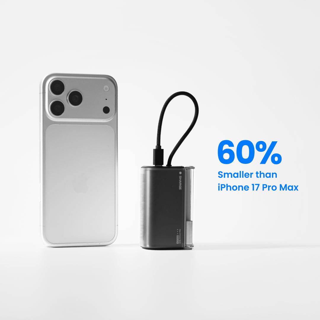 SHARGE Mini Portable Charger 45W 10000mAh Power Bank, Fast Charging Battery Pack with Built-in USB-C Cable, Compact Portable Phone Charger Travel Essentials Powerbank for iPhone 17/16